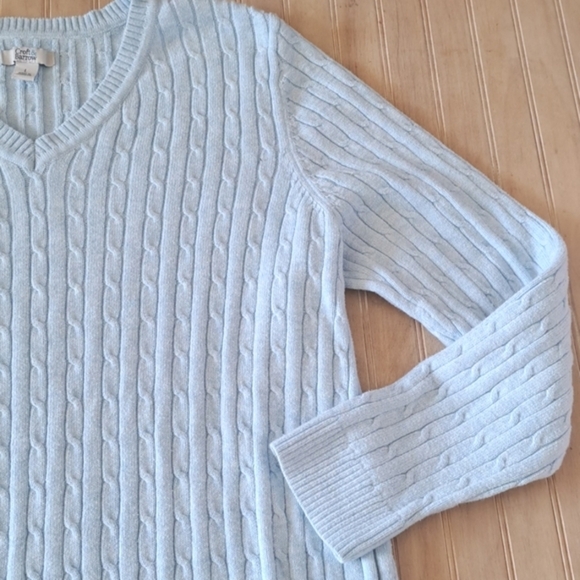 CROFT & BARROW Powder Blue V-Neck Cable Knit Cotton Blend Pullover Sweater - Picture 3 of 7